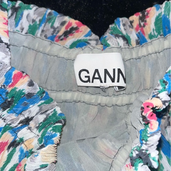 Ganni Floral Voluptuous Print Plisse Puff Blouse EU 44/US 12 - Picture 5 of 8